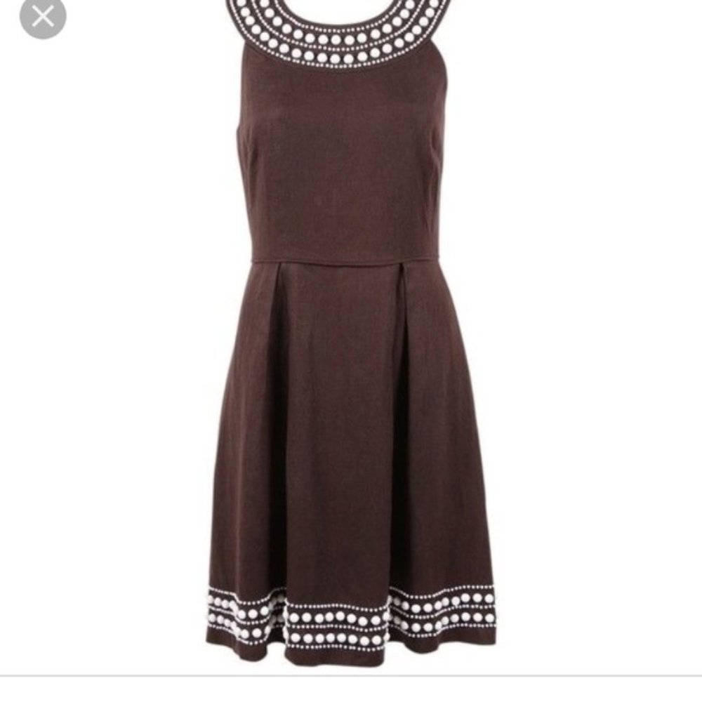 kate spade Brown Sleeveless Fit-and-Flare Mini Dress with White Trim